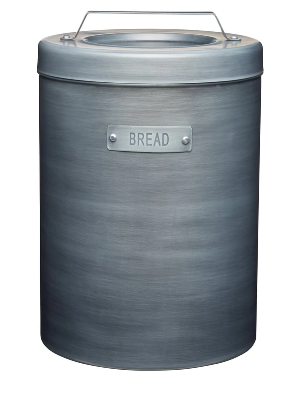 KitchenCraft Industrial Kitchen Vintage-Style Metal Bread Bin, Tall Space Saving Iron Bread Box/Pastry Storage, with Lid, 23 x 23 x 34.5 cm - Grey
