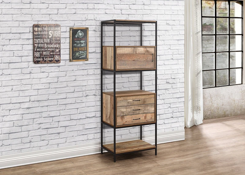 Birlea Urban 3 Drawer Shelving Unit, Metal, Rustic, 63.8 x 40 x 180 cm