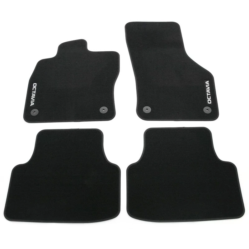 Skoda 5E1061404B Prestige Textile Floor Mats Set Premium Velour 4x Fabric Mats Black with Octavia Lettering