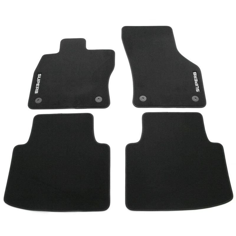Skoda 3V1061404 Prestige Textile Floor Mats Set Premium Velour 4x Fabric Mats Black with Superb Lettering