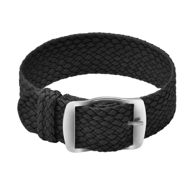 ULLCHRO Nylon Watch Strap Replacement Perlon Braided Woven Watch Band NATO Men Women - 14mm, 16mm, 18mm, 20mm, 22mm Watch Bracelet with Stainless Steel Silver Buckle (22mm, Black)