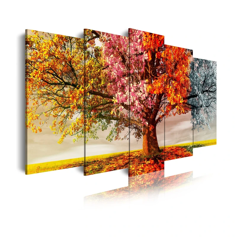 DekoArte - Modern canvas print of a tree in four seasons. 5 piezas (150x80cm) multicoloured