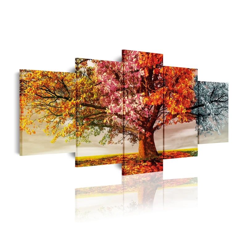 DEKOARTE - Modern canvas print of a tree in four seasons. 5 piezas (200x100cm) multicoloured