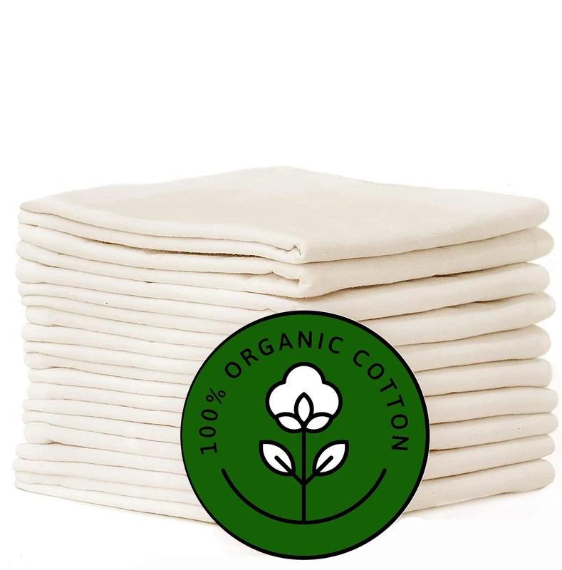 Madras Collections 10 Pack Flour Sack Dish Towels, 100% Organic Cotton, Highly Absorbent, Ivory, 28x28 Inches - Image 1