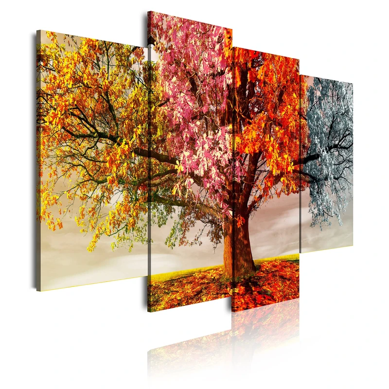 DEKOARTE - Modern canvas print of a tree in four seasons. 4 piezas (120x90cm) multicoloured