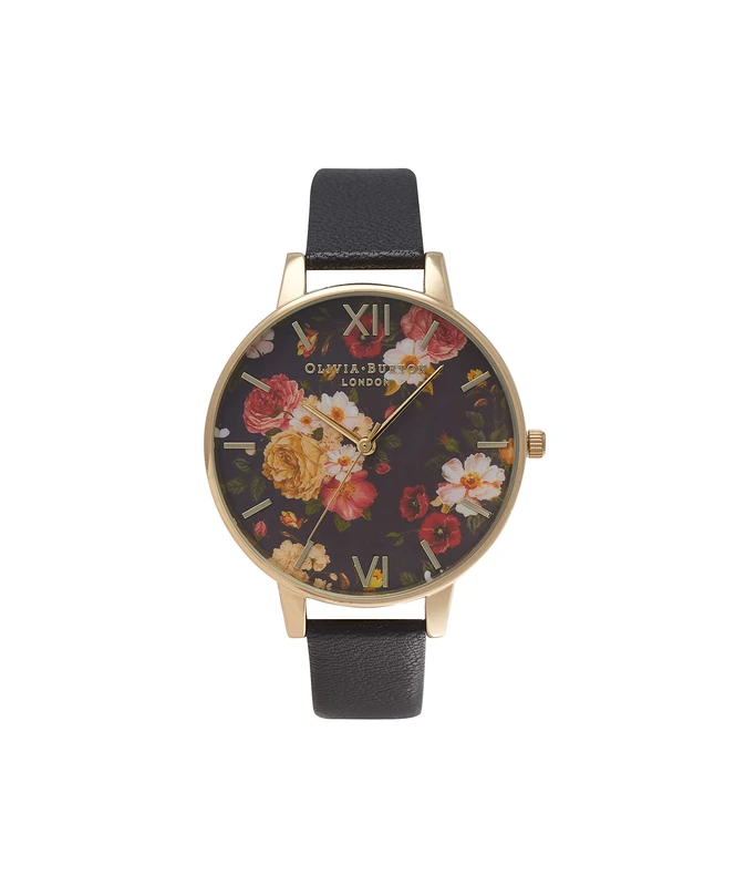 Olivia Burton Analogue Quartz Watch for Women with Black Leather Strap - OB14WG01