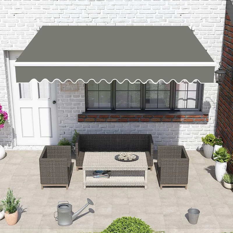 Green bay Grey DIY Manual Patio Awning, Retractable Gazebo Outdoor Canopy, Garden Sun Shade - 2m x 1.5m