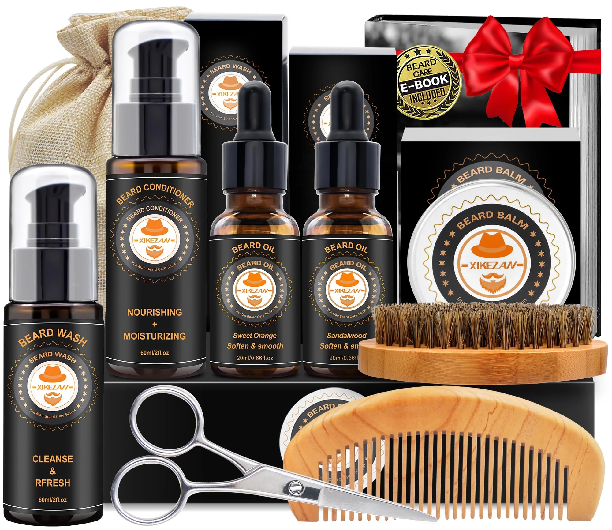 XIKEZAN Beard Grooming Kit for Men Gifts w/Beard Conditioner, 2 Scent Oil, Birthday Christmas Gifts Secret Santa Stocking Fillers Gifts for Men Him Dad Husband Boyfriend Fathers Valentines Gift Set
