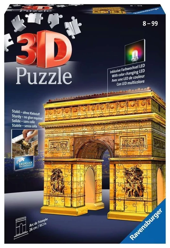 Ravensburger Arc De Triomphe 3D Jigsaw Puzzle for Adults and Kids Age 8 Years Up - Night Edition with LED Lighting - 216 Pieces - No Glue Required