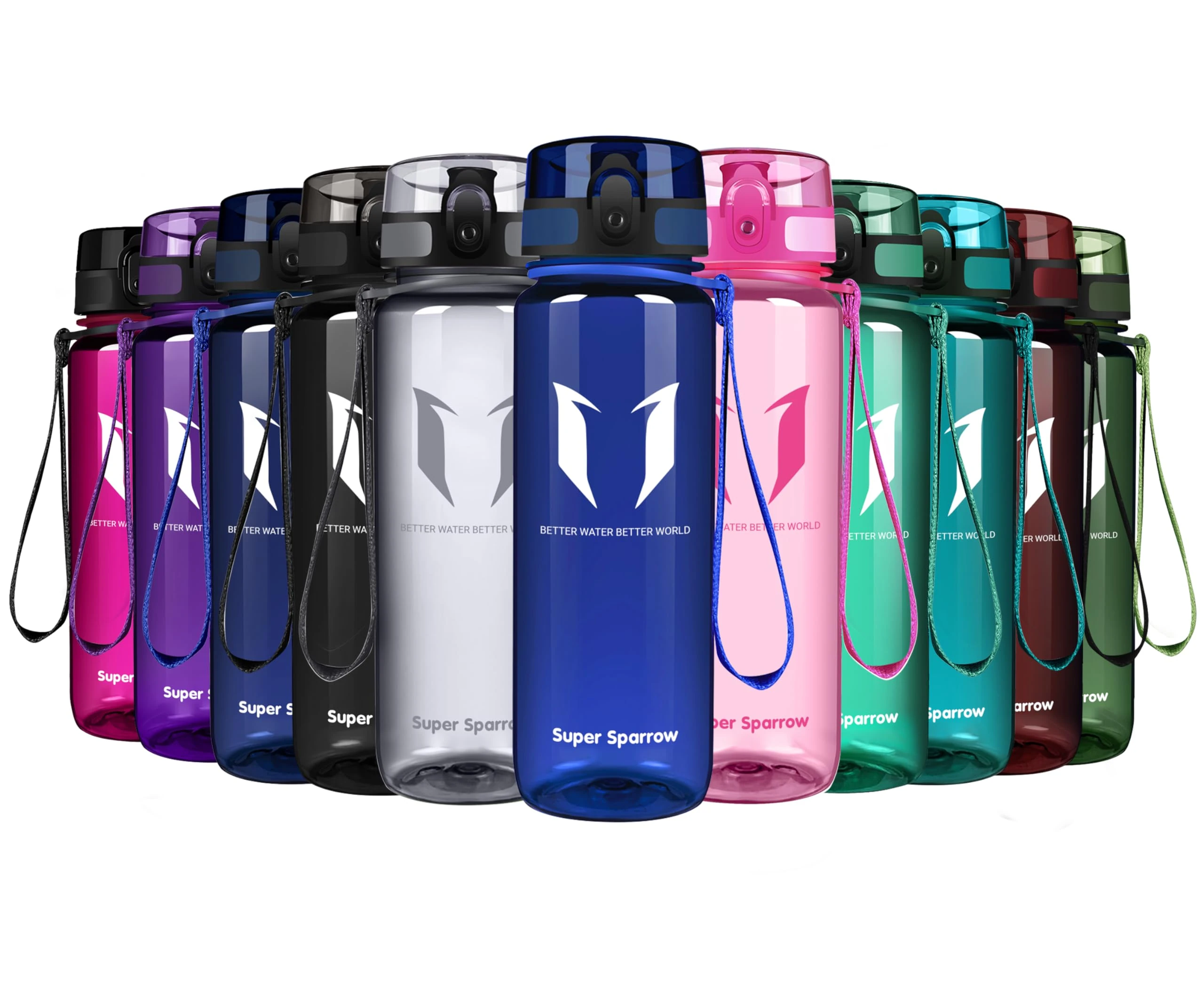 Super Sparrow Sports Water Bottle - 500ml - Non-Toxic BPA Free & Eco-Friendly Tritan Co-Polyester Plastic - For Running, Gym, Yoga, Outdoors and Camping