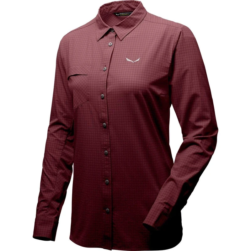 Salewa Puez Dry M L/S Shirt Women's Shirt, Womens, PUEZ MINICHECK DRY W L/S SRT, Rose Brown