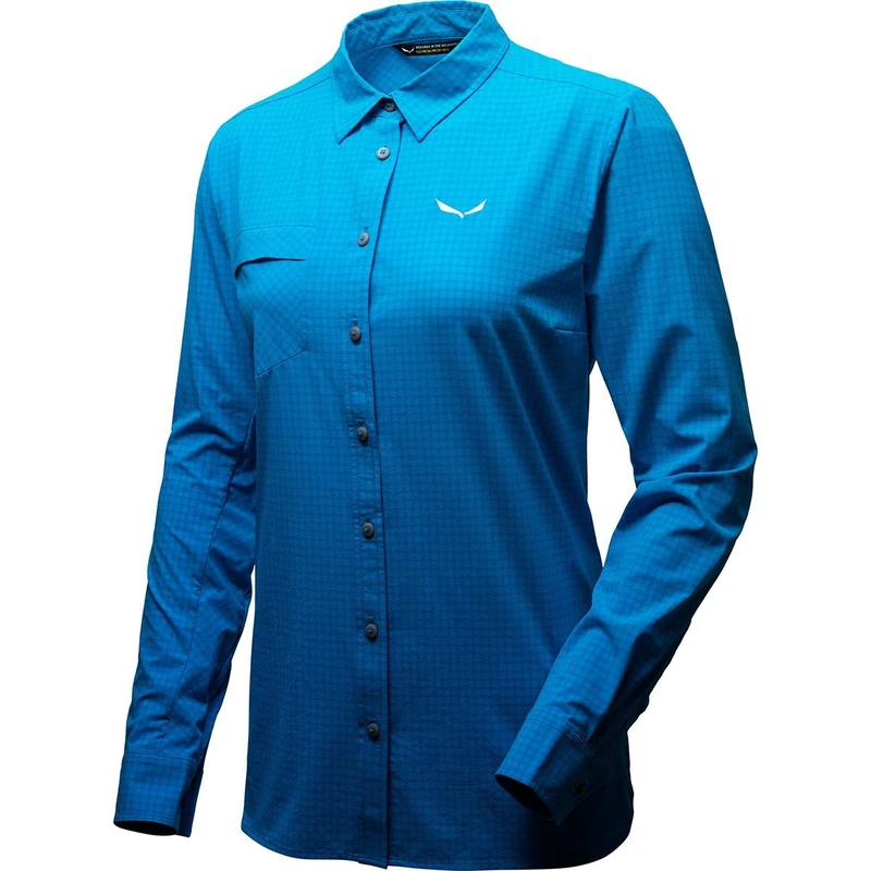 Salewa Puez Dry M L/S Shirt Women's Shirt, Womens, PUEZ MINICHECK DRY W L/S SRT, Hawaiian Blue