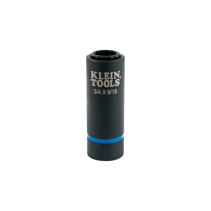 Klein Tools 66001 2-in-1 Impact Socket, Socket Wrench Sizes 3/4-Inch and 9/16-Inch Hex, 12-Point Deep Socket with 1/2-Inch Drive - Image 1