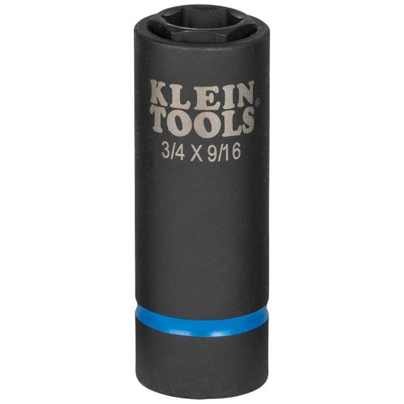 Klein Tools 66004 2-in-1 Impact Socket, Socket Wrench Sizes 3/4-Inch and 9/16-Inch Hex, 6-Point Deep Socket with 1/2-Inch Drive