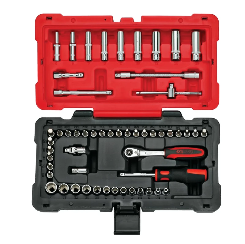 KS Tools 922.0655 Ultimate® Range 12-Point Socket and Accessories Set 72 Teeth Reversible Ratchet Satin Chrome Finish 54 Pieces