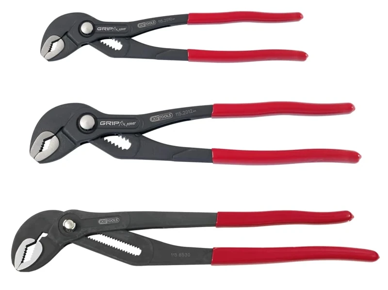 KS Tools - 115.8531 - Set of 3 Multi-Socket Locking Pliers 10", 12", 16" - Precise Adjustment by Button on Rack