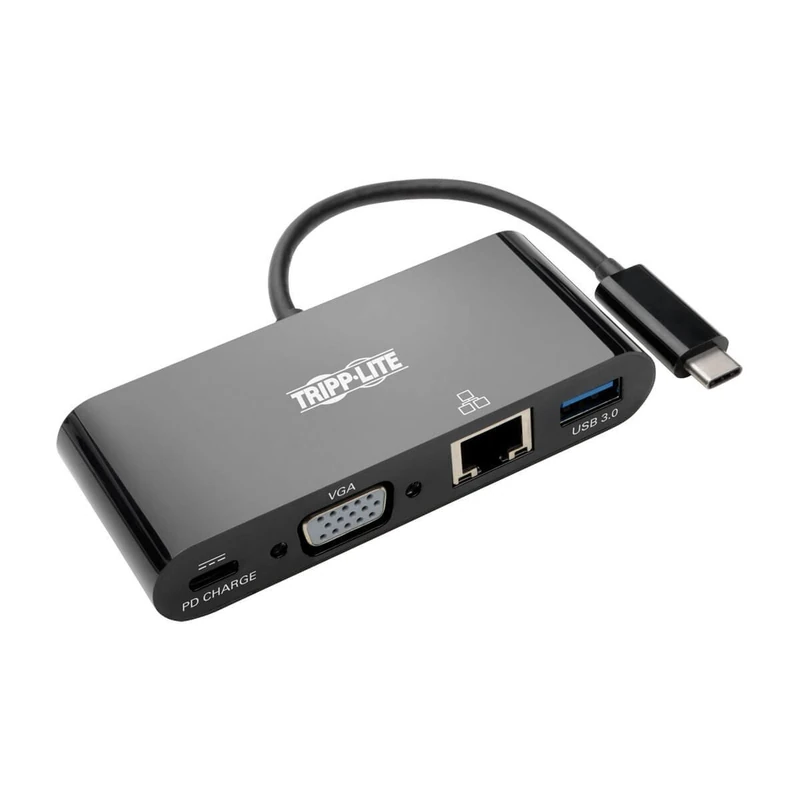 Tripp Lite USB-C Multiport Adapter, VGA, USB-A Port, Gbe and PD Charging, Black (U444-06N-VGUB-C)