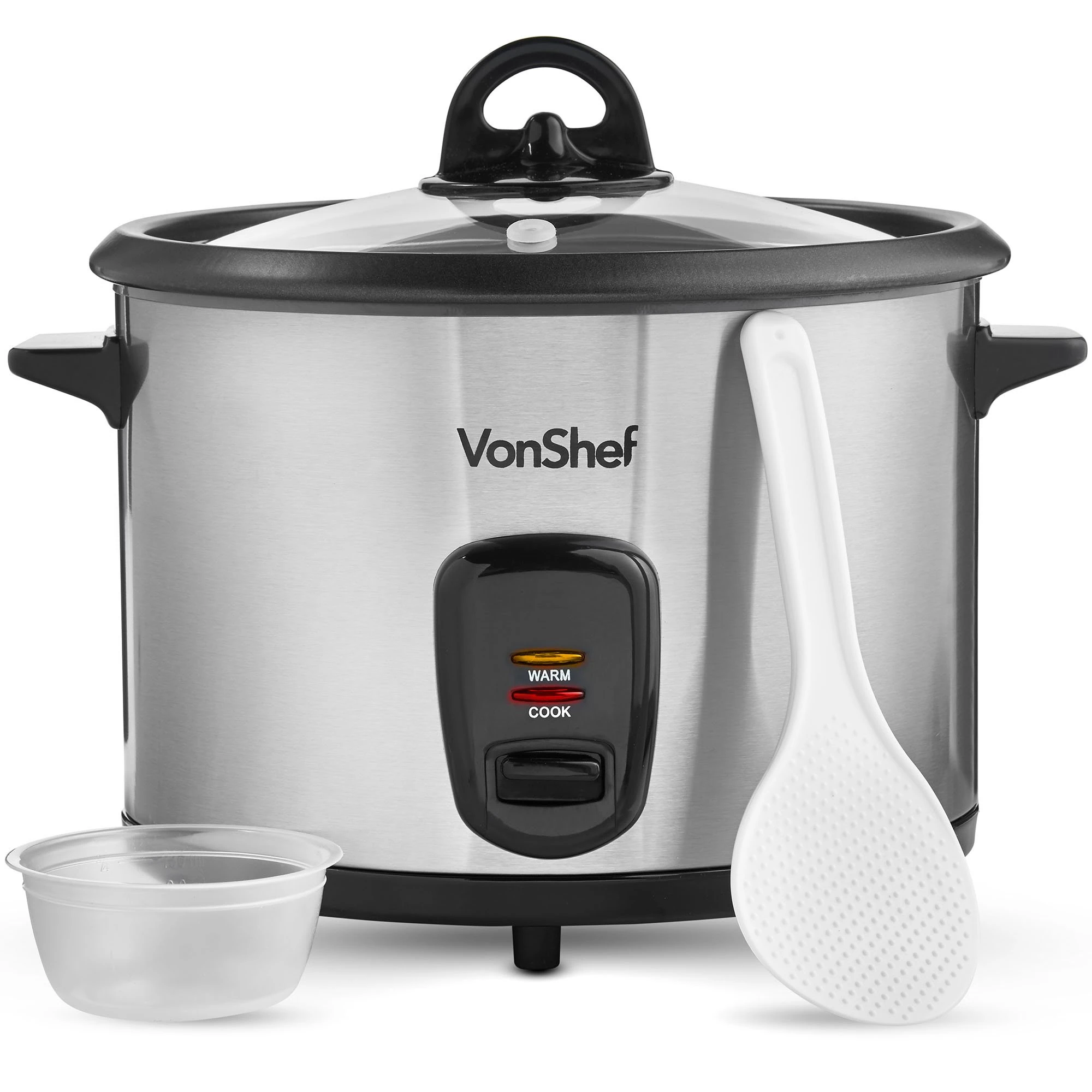 VonShef Rice Cooker 1.8L - Electric Rice Steamer for 8 with Keep Warm Function 700W - Removable Non-Stick Pot, Measuring Cup and Spatula