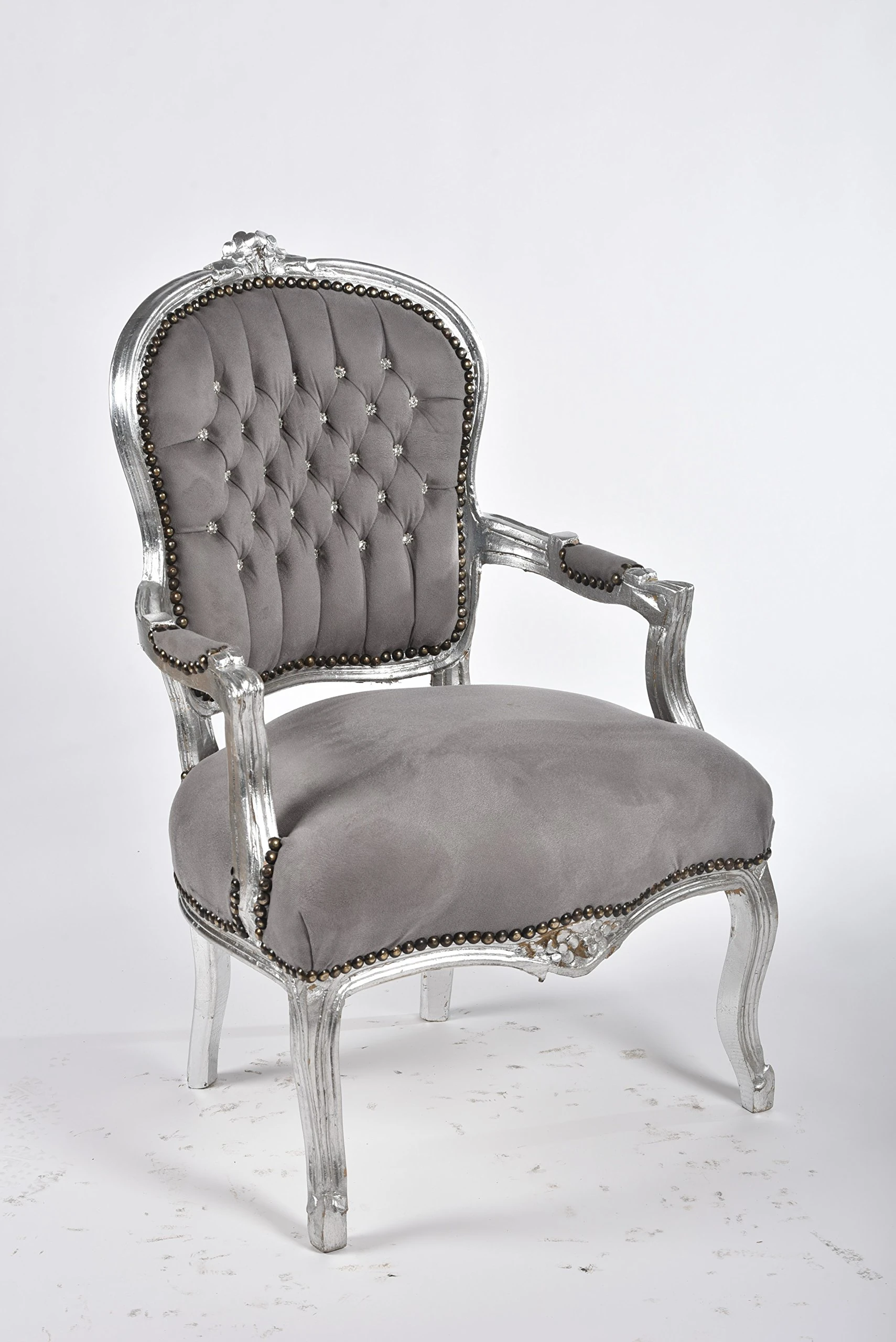 Luis Chair Baroque Silver and Grey 63 x 65 x 94 cm