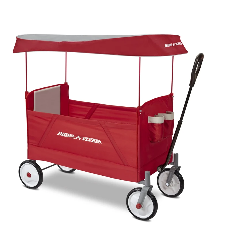 Radio Flyer EZ Folding Wagon with Canopy, Folding Trolley for kids, garden and cargo cart, Ages 1.5+