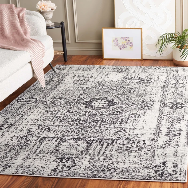 Safavieh Transitional Indoor Woven Rectangle Area Rug, Evoke Collection, EVK260, in Ivory / Black, 122 X 183 cm for Living Room, Bedroom or Any Indoor Space