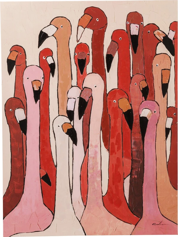 Kare Design Flamingo Meeting Canvas Print, Multicolour, 120 x 90 cm, Wall Art, Canvas Picture, Flamingo Motif, Modern, Large Format, Art Print, Gallery Look, Living Room