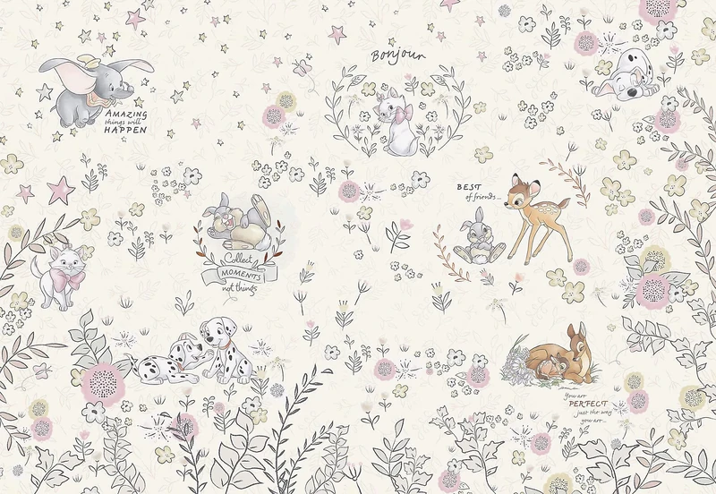Komar Disney Photo Wallpaper, Best of Friends, 368 x 254 cm, Wallpaper, Wall Decoration, Bambi, Dumbo, Marie, Baby, Children's Room, Baby Room, Wall Design, 8-4023