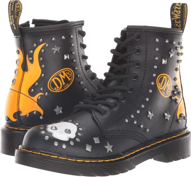 Dr. Martens Unisex Kids' 1460 Patch+stud J Classic Boots, Black (Black Multi 019), 10 (28 EU) - Image 1