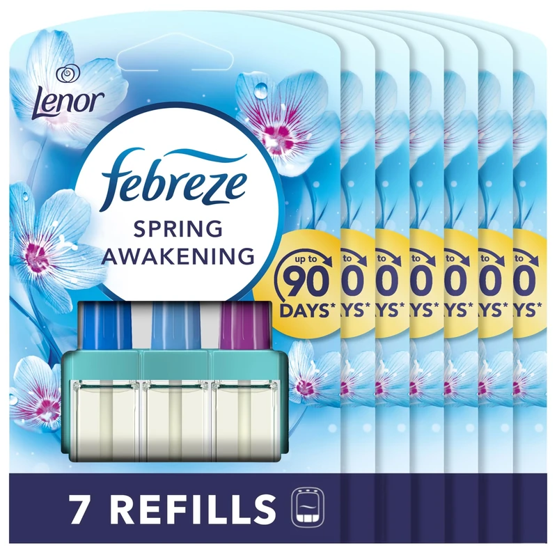 Febreze 3Volution Plug In Air Freshener Refill, Lenor Spring Awakening, 7 Refills (20ML X 7), Odour Fighter & Bathroom Air Freshener, Febreze Plug In Refill 3volution
