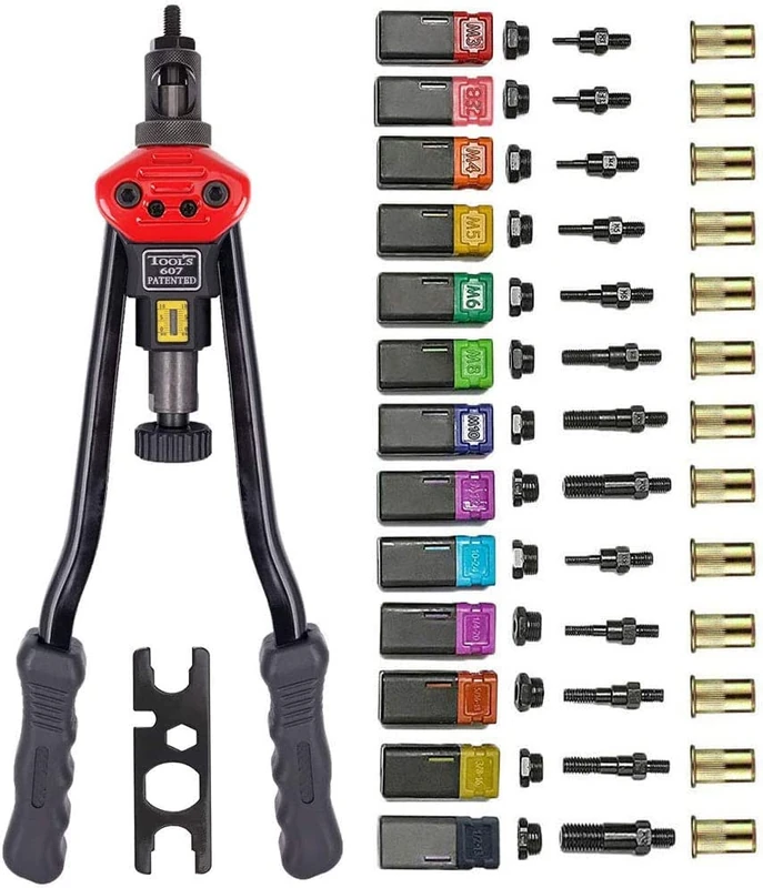 16 Inch Hand Rivet Nut Tool, Professional Rivet Nut Setter Kit with 13 Mandrels (M3, M4, M5, M6, M8, M10, M12, SAE 8-32, 10-24, 1/4-20, 5/16-18, 3/8-16.1/2-13) and 125 Rivet Pieces Nuts