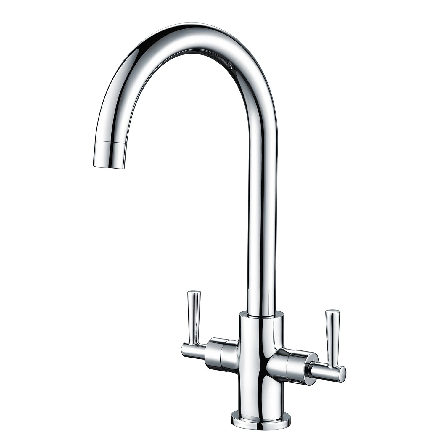 Hapilife Kitchen Sink Mixer Tap Monobloc Dual Lever Chrome 360° Swivel Spout Mono Kitchen Mixer Taps 1 Hole Twin Lever Sink Tap Stainless Steel