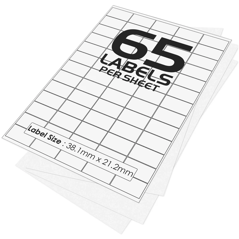 65 Per Page/Sheet, 1000 Sheets (65000 Sticky Label), iSOUL White Blank Matt Self-Adhesive A4 Address Shipping Labels Stickers, Laser Inkjet Compatible L7651/J8651 Printer Paper, 38.1 X 21.2 mm