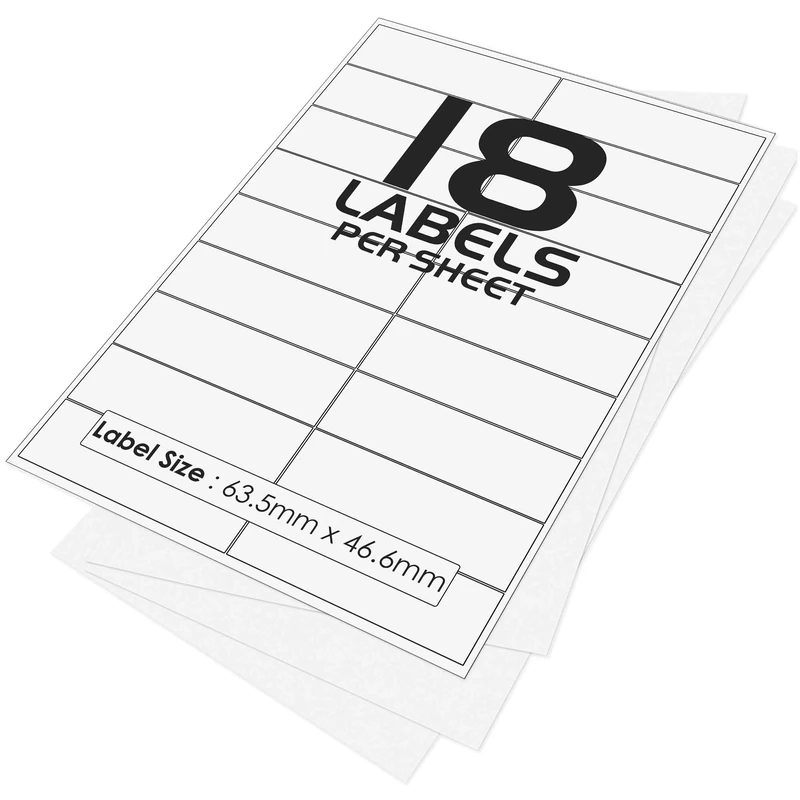 18 Per Page/Sheet, 1000 Sheets (18000 Sticky Label), iSOUL White Blank Matt Self-Adhesive A4 Address Shipping Labels Stickers, Laser Inkjet compatible L7161/J8161 Printer Paper, 63.5 X 46.6mm JAM FREE
