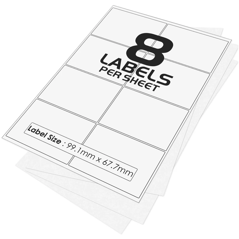 8 Per Page/Sheet, 1000 Sheets (8000 Sticky Label), iSOUL White Blank Matt Self-Adhesive A4 Address Shipping Labels Stickers, Laser Inkjet Compatible L7165/J8165 Printer Paper, 99.1 X 67.7 mm JAM Free