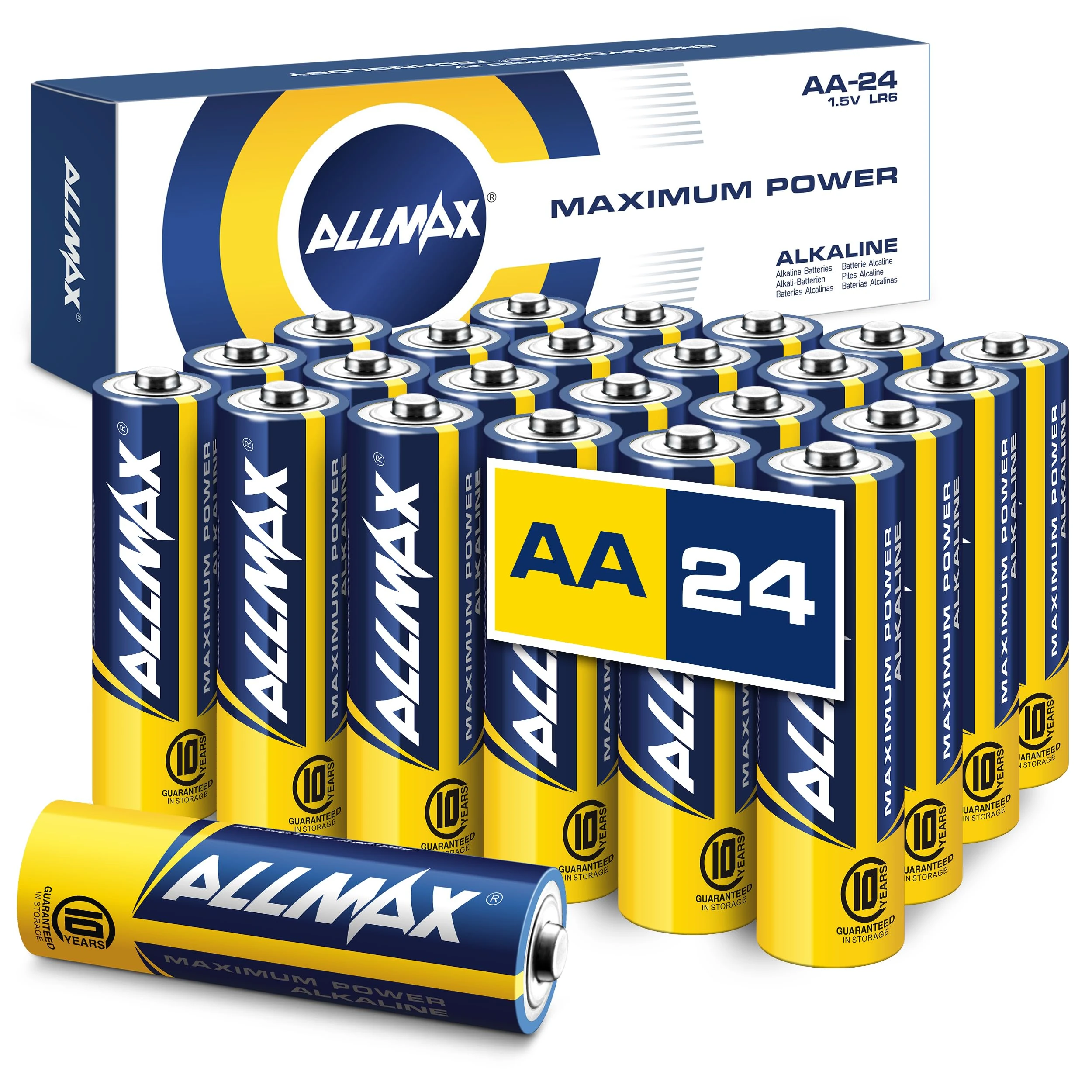 Allmax AA (LR6) Maximum Power Alkaline Double A Batteries (24 Count) – Ultra Long-Lasting, Leakproof Design, 10-Year Shelf Life, Maximum Performance (1.5V)