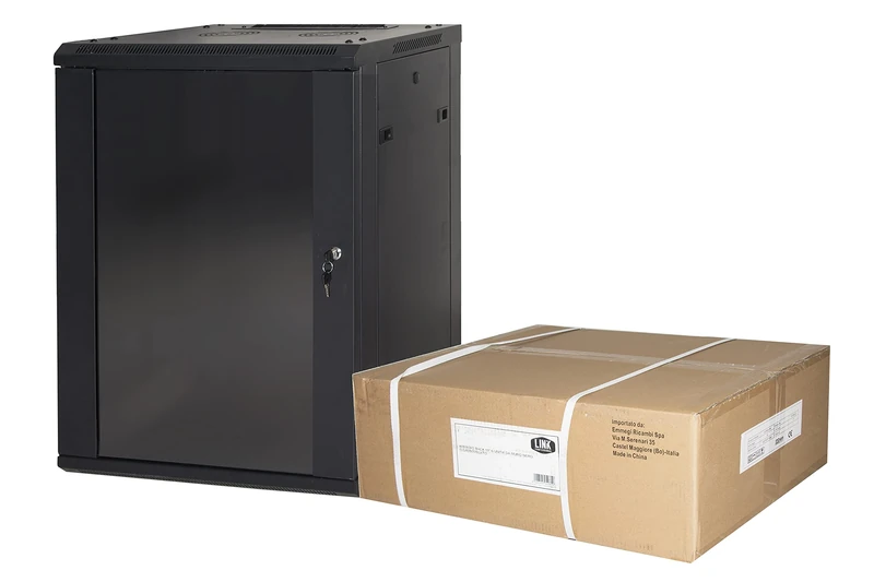 Rack Cabinet 19" 12 Wall Units (H) 635 x (L) 600 x (D) 450 Black Disassembled Glass Door