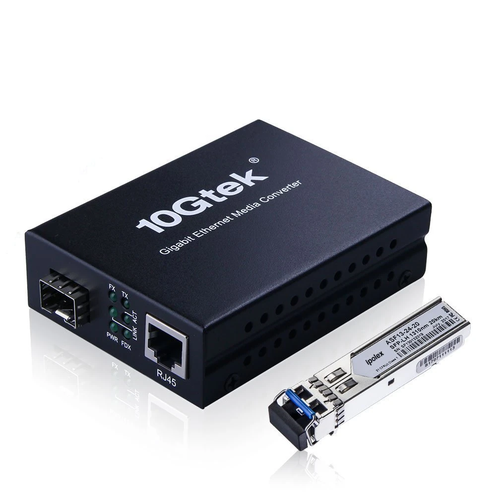 ipolex Gigabit Single Mode LC Fiber to Ethernet Media Converter with a SFP-LX Module, 1.25G Fiber to Copper RJ45 Media Converter, 1000Base-LX to 10/100/1000Base-TX (1310-nm, 20km@OS1OS2SMF). 1-Pack.