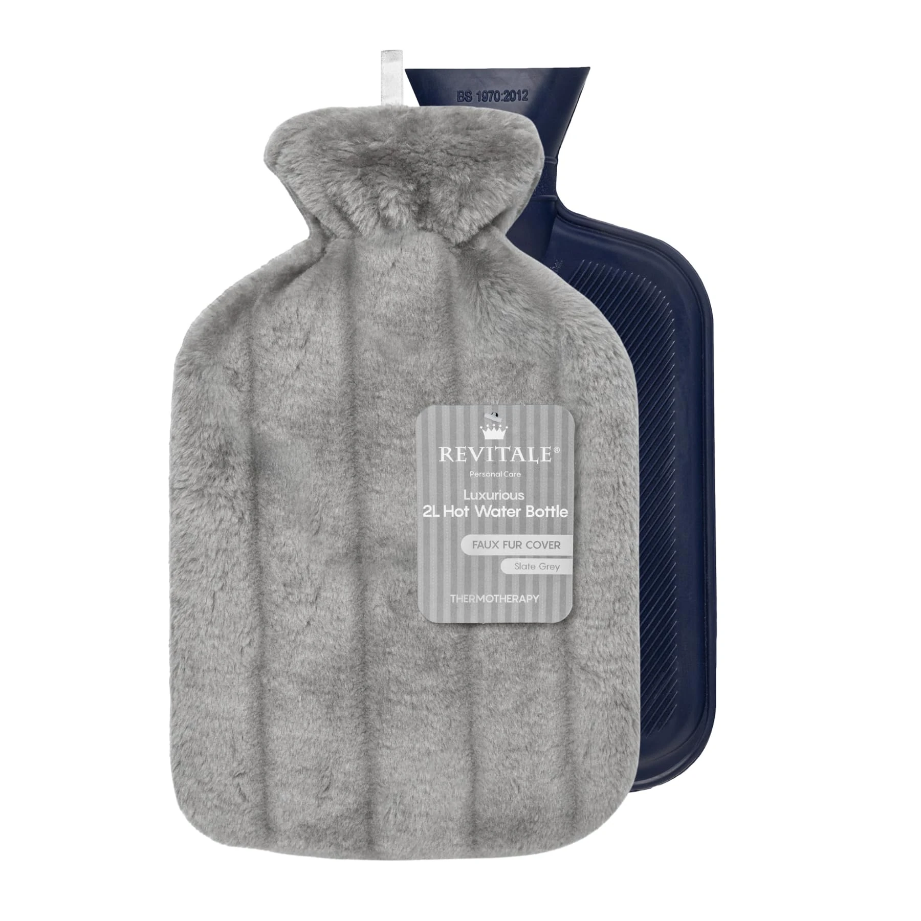 Revitale Luxury Cosy Hot Water Bottle 2 Litre, Soft Cover, Single Ribbed Natural Rubber 2025, British Standard BS1970:2012, Durable & Leak-Resistant (Slate Grey)