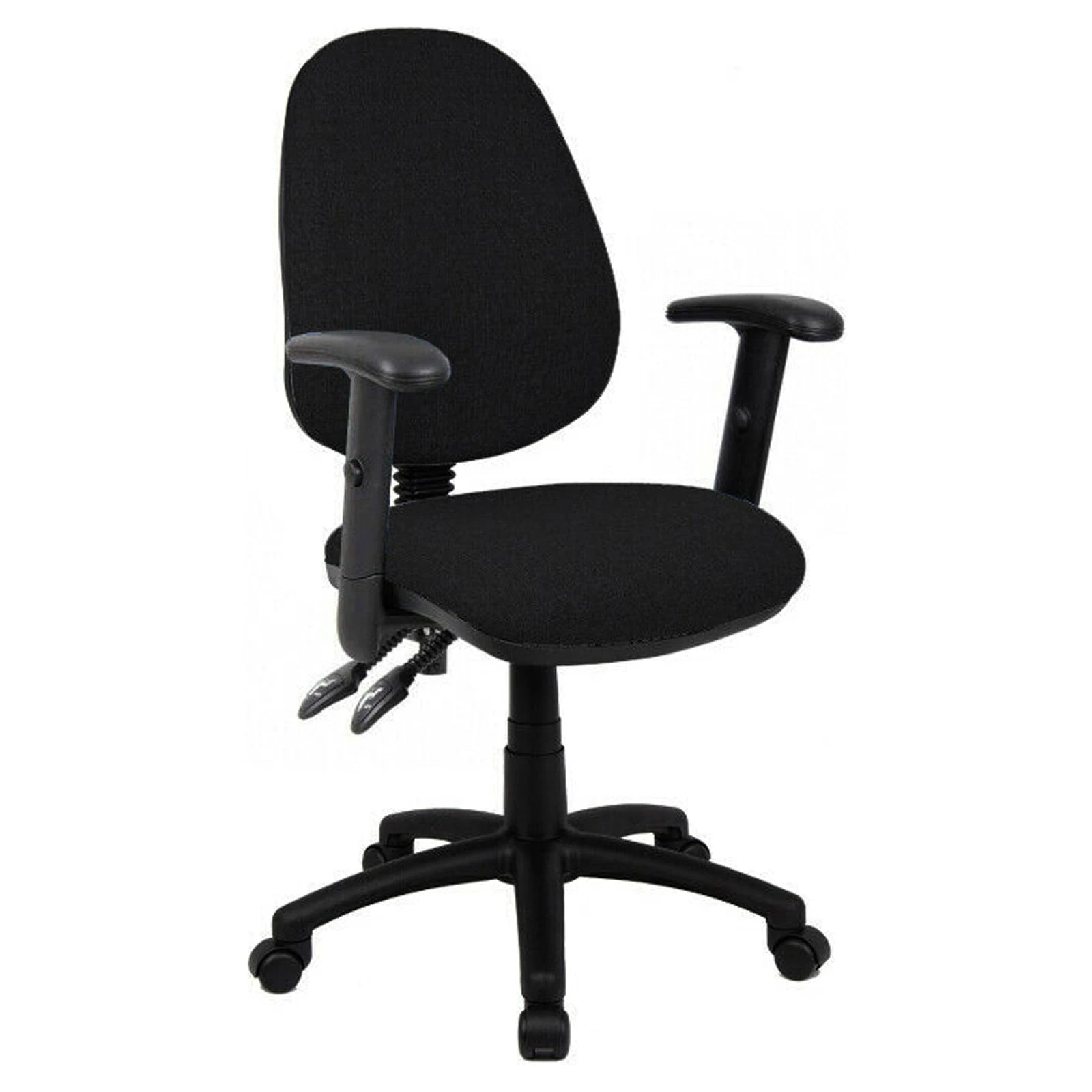 IDEAL 365 Office Fabric Operator Chairs 2 lever PCB (Black, Adjustable Arms)