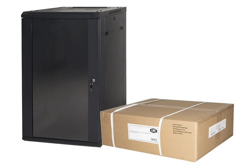LINK Rack Cabinet 19" 18 Units (A) 905 x (L) 600 x (D) 450 Black Disassembled Glass Door