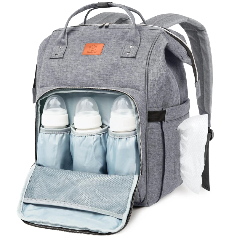 KeaBabies Diaper Bag Backpack, Waterproof Multi Function Baby Travel Bags (Classic Gray)