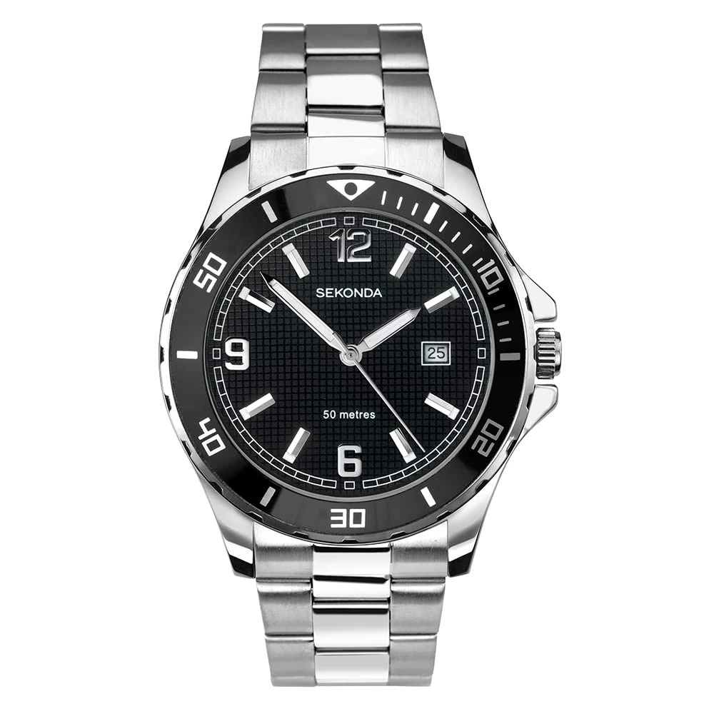 Sekonda Tasman 44mm Mens Analogue Dive Quartz Watch Date Window Fixed Bezel 50m Water Resistant