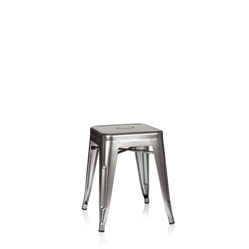 hjh OFFICE Bistro Stool Vantaggio Metal Low Stool Industrial Design Stackable Siver - Image 1