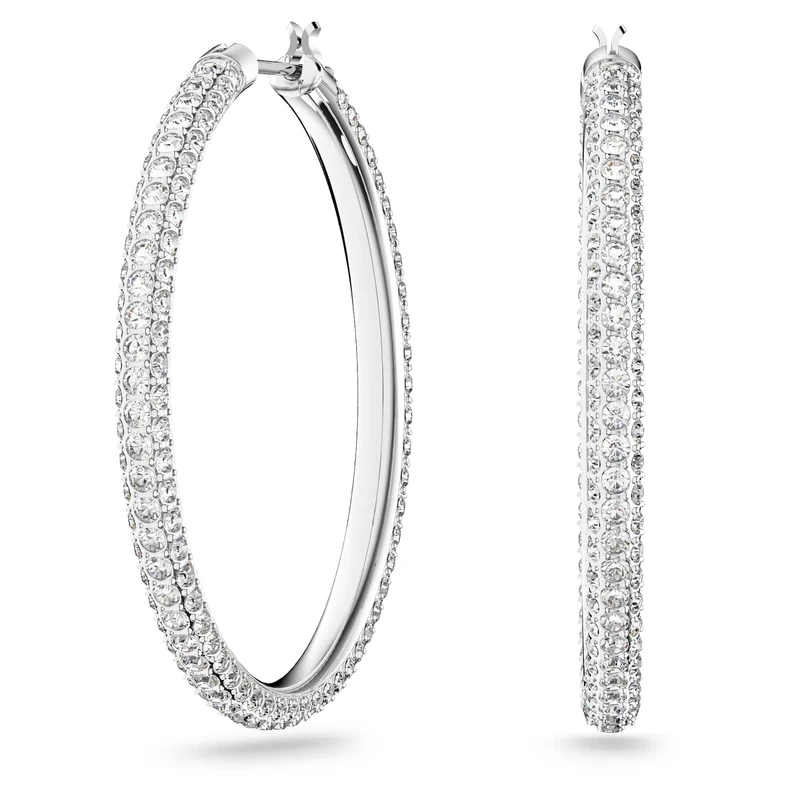 Swarovski Stone hoop earrings, White, Rhodium plated