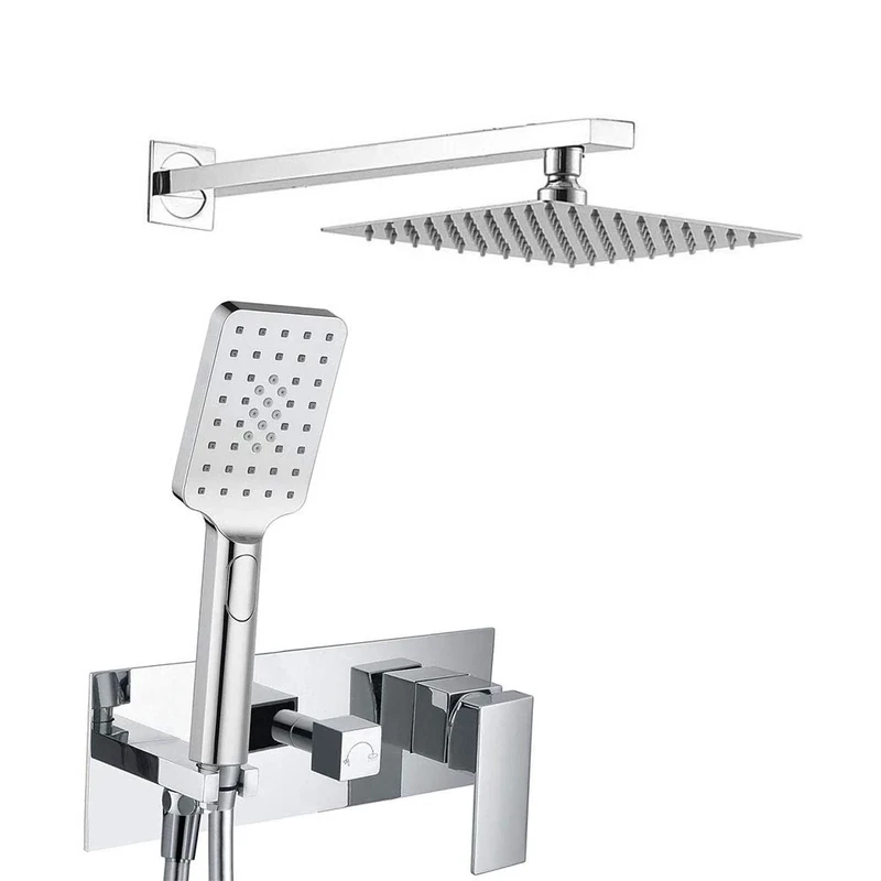 Kibath 153334 Single-Lever Mixer tap QUE. Wall Outlet Box Contents: Extra Flat Sprinkler, Bracket, Flexo, maneral arm recessed Shower with Square Finish in Shiny, Polished Chrome