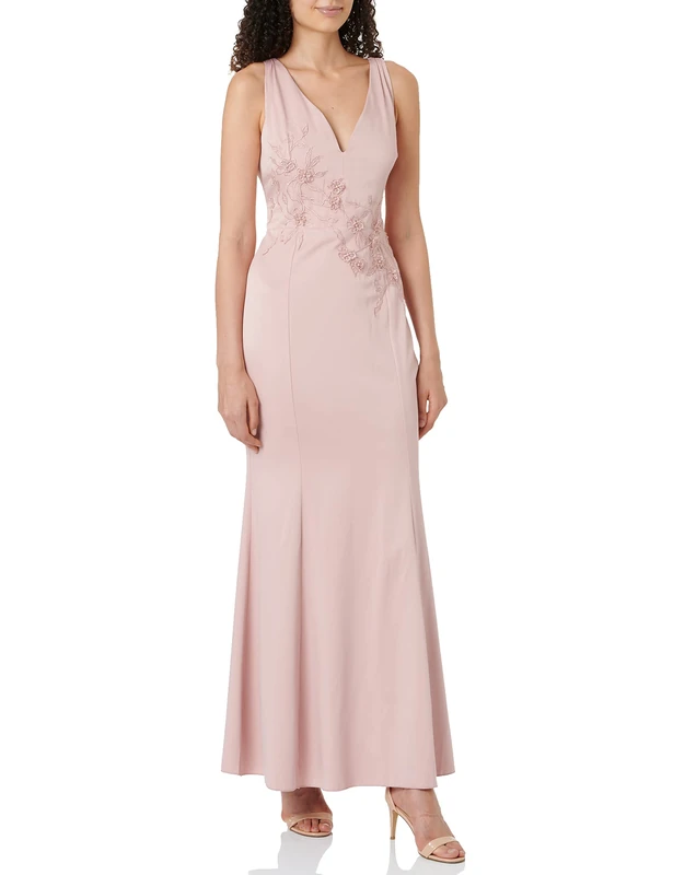 Little Mistress Women's Rose V-Neck Maxi Cocktail Plain V-Neck Sleeveless Party Dress, Pink (Rose), 14 - Image 1