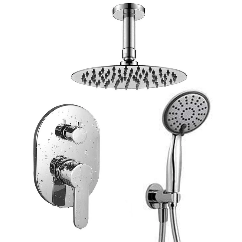 Kibath 436351 Flush Mixer Tap Val Outlet Ceiling Round Gloss Chrome Finish Includes Water Outlet Bracket Silver PVC Flexo Shower Arm and Extra Flat Spray