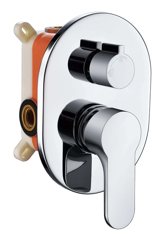Kibath 446351 Flush Mixer Tap Val Outlet Wall Mounted Round Gloss Chrome Finish Includes Water Socket, Silver PVC Flexo, Shower Arm and Extra Flat Spray