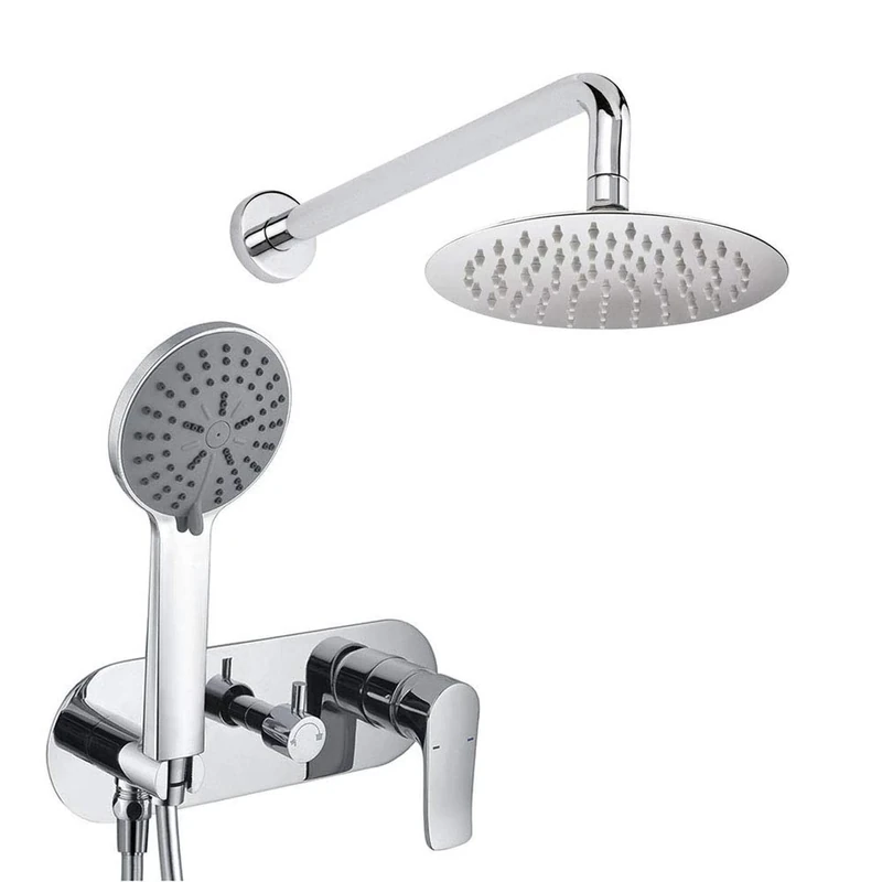 Oxen 423351 SAR Flush Mixer Tap Wall Outlet Includes: Extra Flat Sprayer, Bracket, Flexo, Handle and Recessed Shower Arm with Round Chrome Gloss Finish