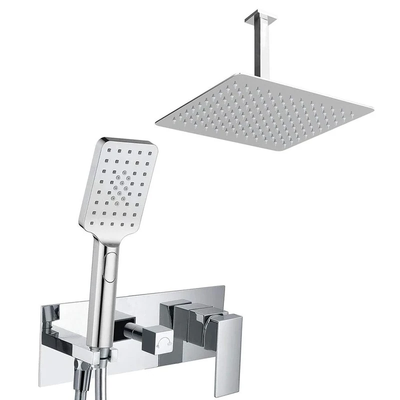 Oxen 153504 2-Way Recessed Tap (Upper and Manual Shower) Ceiling Outlet Quevedo Model, Chrome Gloss, 1